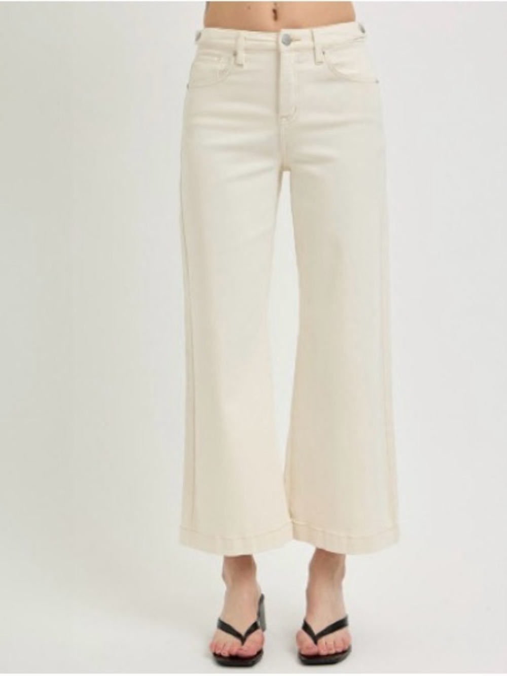 Risen Jeans 11/30 Ivory High Rise Crop Wide Leg Adjustable Snap Waist PWC21153